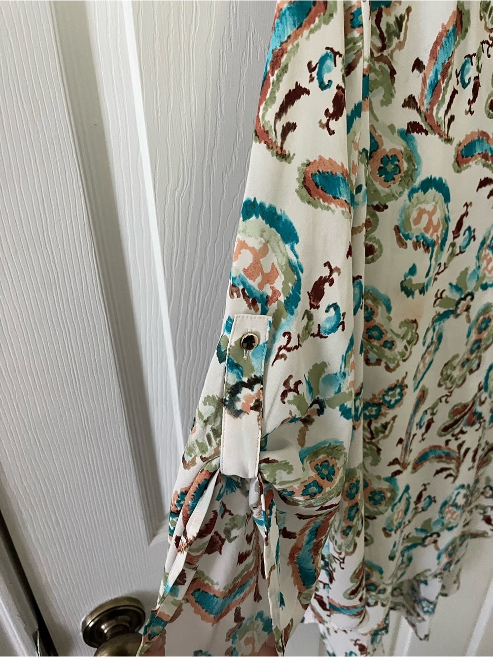 Cato Cream Paisley Blouse with Teal & Brown Accents - Picture 3 of 8
